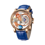 PINDU PD6539 dragon astronomia watch with rose gold case and blue leather strap front view
