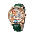 PINDU PD6539 dragon astronomia watch with rose gold case and green leather strap