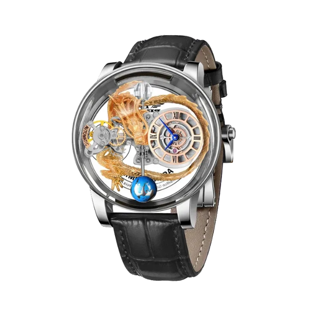PINDU P6539 Earth Theme 3D Dragon Celestial Body Series Hollow with silver black dial, clasp detail