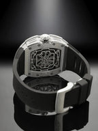PINDU PD6550 men's tonneau watch caseback with stainless steel and black rubber strap