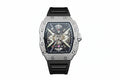 PINDU PD6550 tonneau skeleton watch with diamond bezel and black silicone strap