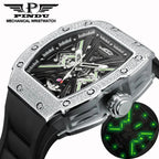 PINDU PD6550 tonneau skeleton watch luminous feature graphic with diamond bezel