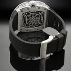 PINDU PD6550 Wine Barrel iced bezel skeleton watch on tattooed wrist with black strap