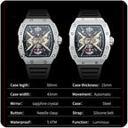 PINDU Mechanical Men Waterproof Sapphire Glass Stainless Steel Wine Barrel Watch-PrimeTimepiece