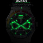 PINDU PD6552 skeleton watch luminous mode feature graphic with green glow in dark