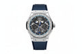 PINDU PD6552 colored diamond skeleton watch with black dial silver case and blue strap