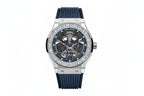 PINDU PD6552 colored diamond skeleton watch with black dial silver case and blue strap