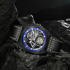PINDU PD6569 Hollow Tourbillon men's watch with blue accent dial and black leather strap