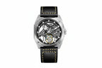 PINDU PD6569 tourbillon skeleton watch silver case black skeleton dial front view