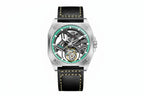 PINDU PD6569 tourbillon skeleton watch with teal accent and black leather strap