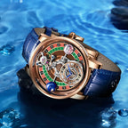 PINDU PD6570 roulette gaming dial watch rose gold blue leather on water and ice scene