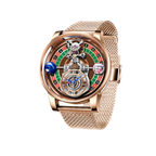 PINDU PD6570 roulette gaming dial watch rose gold case and mesh bracelet front view