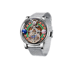 PINDU PD6570 roulette gaming dial watch with silver case mesh bracelet front view