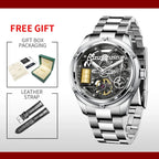 PINDU PD6572 Oil Well skeleton automatic watch with free gift box packaging and leather strap accessory