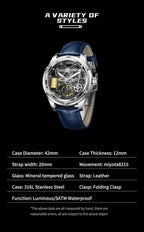 PINDU PD6572 Oil Well skeleton automatic watch specifications: 42mm case, miyota 8215, 5ATM waterproof