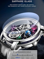 PINDU PD6573 starry constellations watch sapphire glass feature graphic with hardness scale