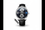 PINDU PD6573 mechanical watch front view with blue starry dial and black leather strap