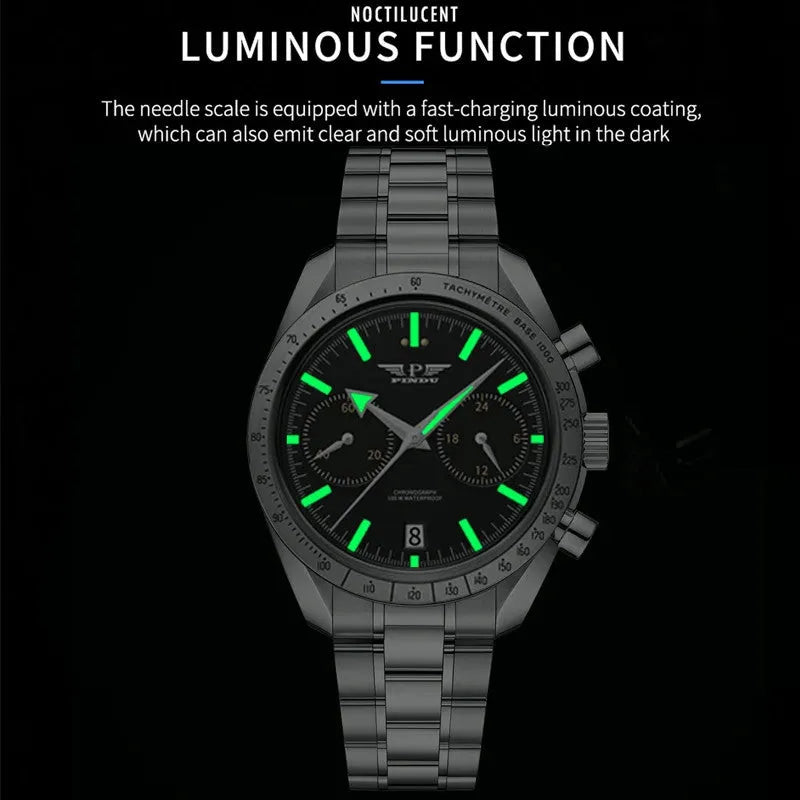 PINDU PD6576 moon chronograph watch silver black silver dial specifications