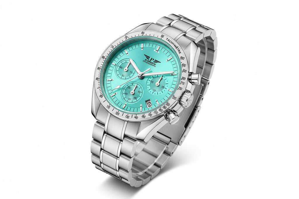 PINDU PD6576 moon chronograph watch blue dial front view
