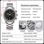 PINDU PD6576 moon chronograph watch silver black dial specifications
