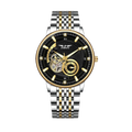 PINDU PD6593 tourbillon chronograph watch black dial with two-tone silver gold bracelet, front view