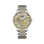 PINDU PD6593 tourbillon chronograph watch with champagne gold dial and two-tone silver gold bracelet, front