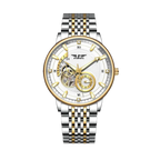 PINDU PD6593 tourbillon chronograph watch white dial with two-tone silver gold bracelet, front view
