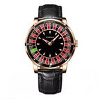 PINDU PD6617 front view, rose gold case and black leather strap with luminous baton hour markers