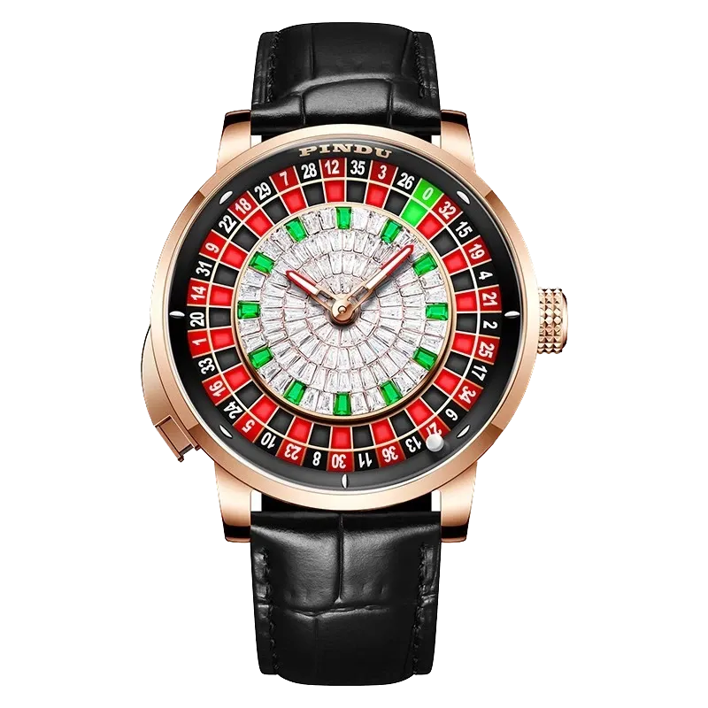 PINDU PD6617 casino tourbillon watch black gold dial front view