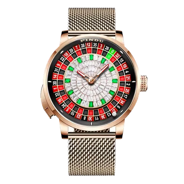 PINDU PD6617 casino tourbillon watch rose gold roulette dial front view