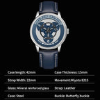 PINDU PD6618 rotating dial watch specifications with blue dial and blue leather strap