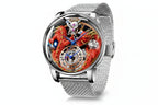 PINDU PD6622 Celestial Body 3D dragon watch silver case red dragon with silver mesh bracelet, angled
