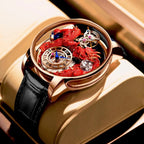 PINDU PD6622 Celestial Dragon rose gold men's watch with red dragon dial and black leather strap