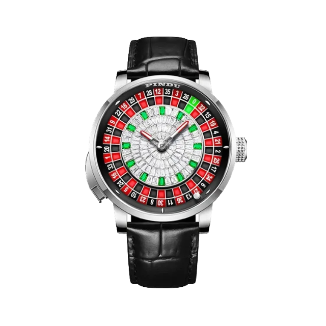 PINDU PD6628 roulette automatic watch black silver dial front view