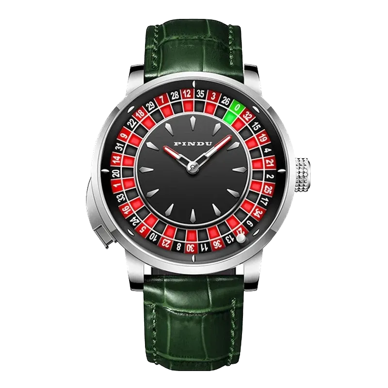 PINDU PD6628 roulette automatic watch green silver dial front view
