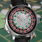 PINDU PD6628 roulette automatic watch silver red dial lifestyle shot