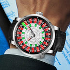 PINDU PD6628 roulette automatic watch silver red dial wrist shot