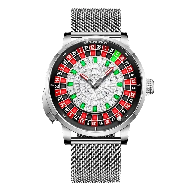 PINDU PD6628 roulette automatic watch silver roulette mesh dial front view