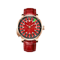 PINDU PD6628 roulette automatic watch with rose gold case, red roulette dial and red leather strap, front view