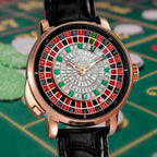 PINDU PD6628 roulette watch lifestyle on casino table with crystal dial and rose gold case