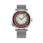 PINDU PD6628 steel mesh bracelet watch with diamond-paved roulette turntable dial
