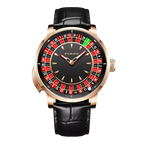 PINDU PD6629 rose gold case, black croc leather strap with red and black roulette dial