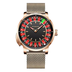 PINDU PD6629 rose gold mesh bracelet casino watch with black roulette number dial