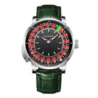 PINDU PD6629 steel case, green croc leather strap roulette watch, full product view