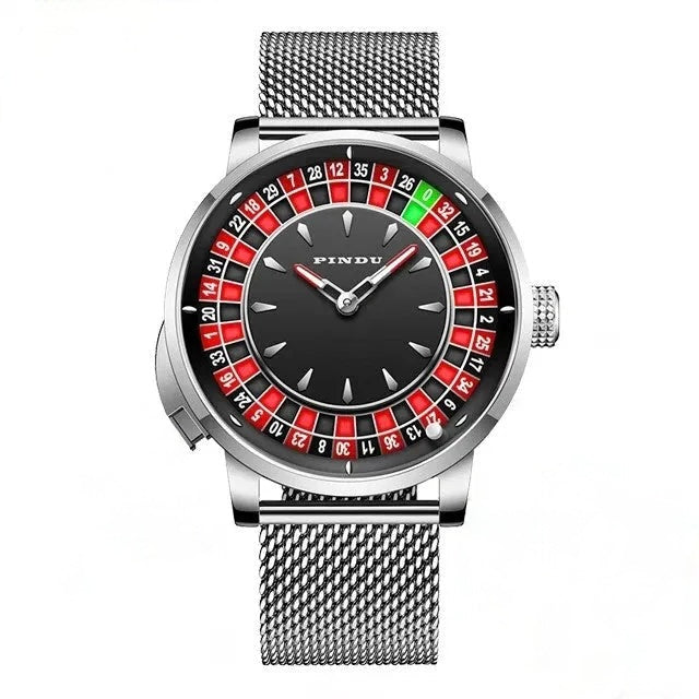 PINDU PD6629 steel mesh bracelet version with red, black and green roulette dial