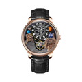 PINDU PD6630 Space Series 3D astronaut watch rose gold case with planet dial and black leather strap, front