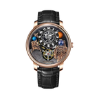 PINDU PD6630 Space Series 3D astronaut watch rose gold case with planet dial and black leather strap, front