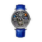 PINDU PD6630 Space Series 3D astronaut watch silver case with planet dial and blue leather strap, front