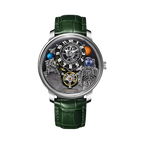 PINDU PD6630 Space Series men's watch with black space-themed dial and green leather strap, front view