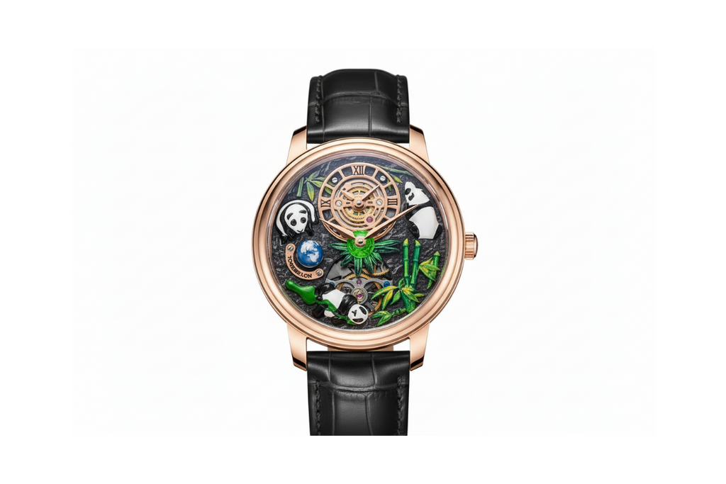PINDU PD6631 crystal tourbillon watch black gold dial front view